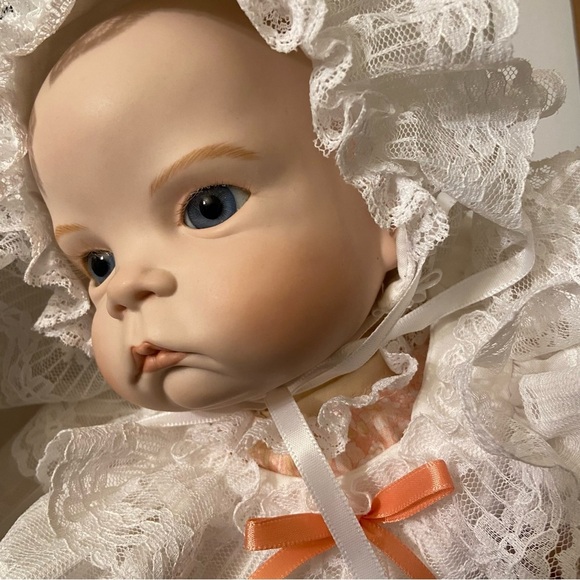 Porcelain Petticoat Realistic Face Hands Blonde & Blue Eyes Fair Skin Baby Doll - Picture 4 of 13